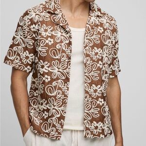 Boohoo Mens Brown Floral Casual Button Down Shirt